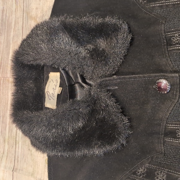 Style De Paris Women's Vintage Black Cardigan Jacket Faux Fur Collar OS - Picture 2 of 16